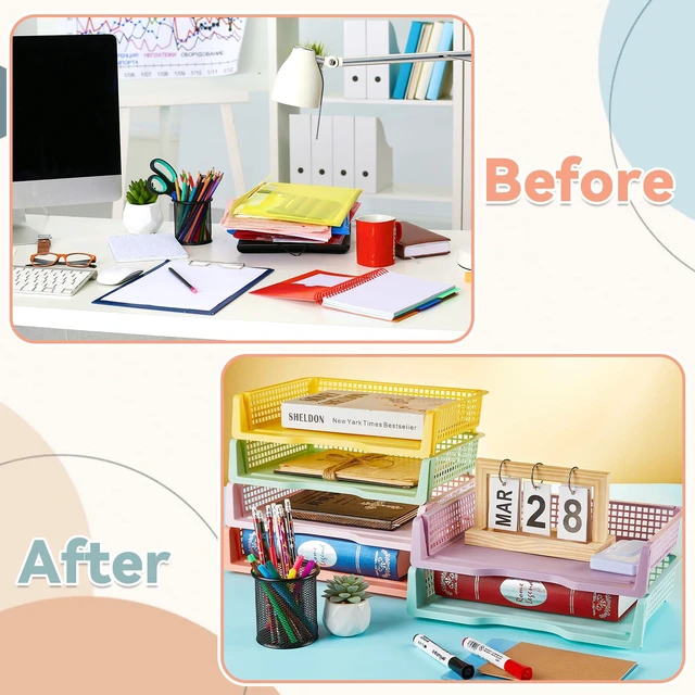 Alt view image 5 of 7 - 12 Pack Plastic Turn in Paper Trays for Classroom Pastel Storage Bin Basket Organizers for School Teacher Supplies Classroom Office Home Organization Storage Tray Holds 4A Paper File Document