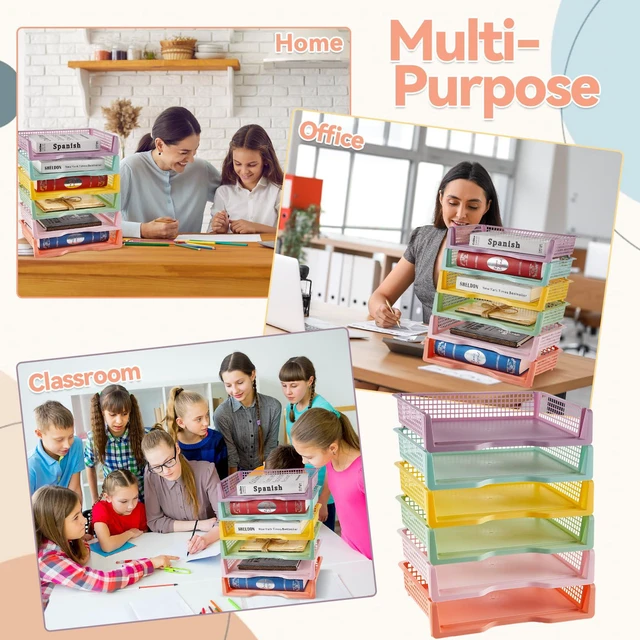 Alt view image 6 of 7 - 12 Pack Plastic Turn in Paper Trays for Classroom Pastel Storage Bin Basket Organizers for School Teacher Supplies Classroom Office Home Organization Storage Tray Holds 4A Paper File Document
