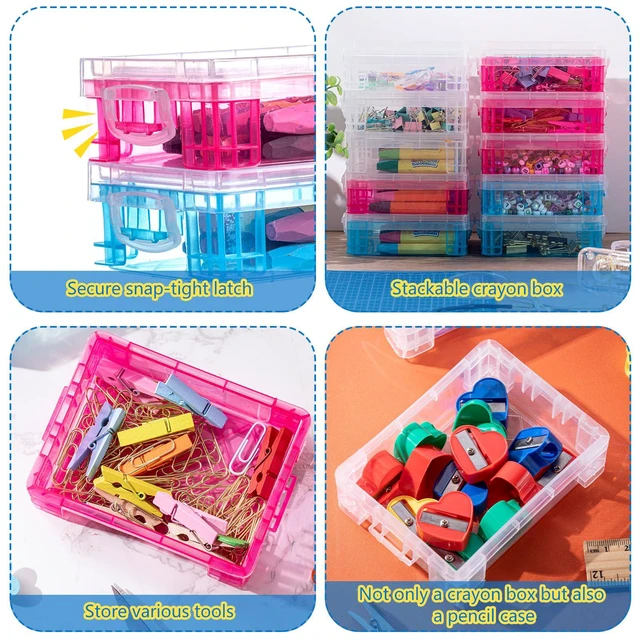 Alt view image 3 of 6 - 40 Pcs Plastic Crayon Boxes, Clear, Red, Blue Holds 24 Crayons, with Snap Lid Container, Clear Stackable Case, for School Office Classroom Supplies, Pen Pencil Craft