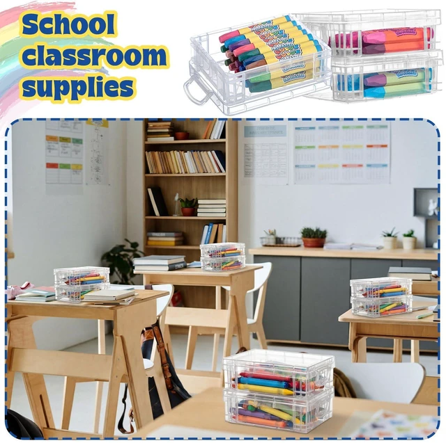 Alt view image 5 of 6 - 40 Pcs Plastic Crayon Boxes, Clear, Red, Blue Holds 24 Crayons, with Snap Lid Container, Clear Stackable Case, for School Office Classroom Supplies, Pen Pencil Craft