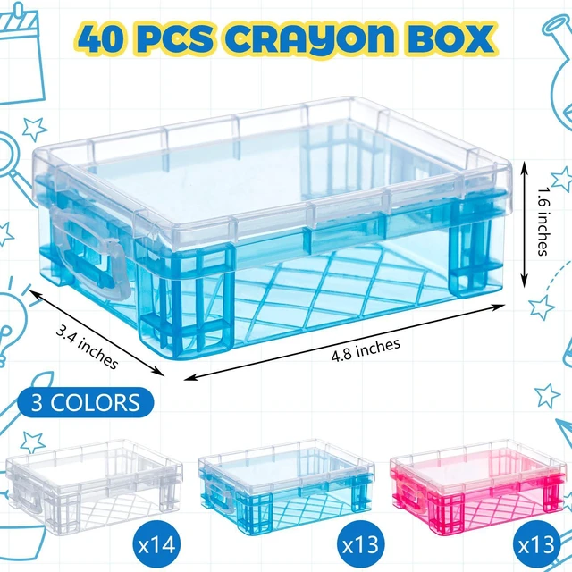 Alt view image 2 of 6 - 40 Pcs Plastic Crayon Boxes, Clear, Red, Blue Holds 24 Crayons, with Snap Lid Container, Clear Stackable Case, for School Office Classroom Supplies, Pen Pencil Craft