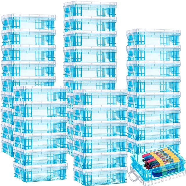 Main image of 40 Pcs Plastic Crayon Boxes, Blue Holds 24 Crayons, with Snap Lid Container, Clear Stackable Case, for School Office Classroom Supplies, Pen Pencil Craft