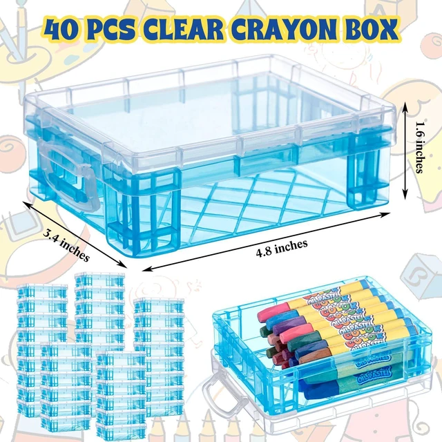 Alt view image 2 of 7 - 40 Pcs Plastic Crayon Boxes, Blue Holds 24 Crayons, with Snap Lid Container, Clear Stackable Case, for School Office Classroom Supplies, Pen Pencil Craft