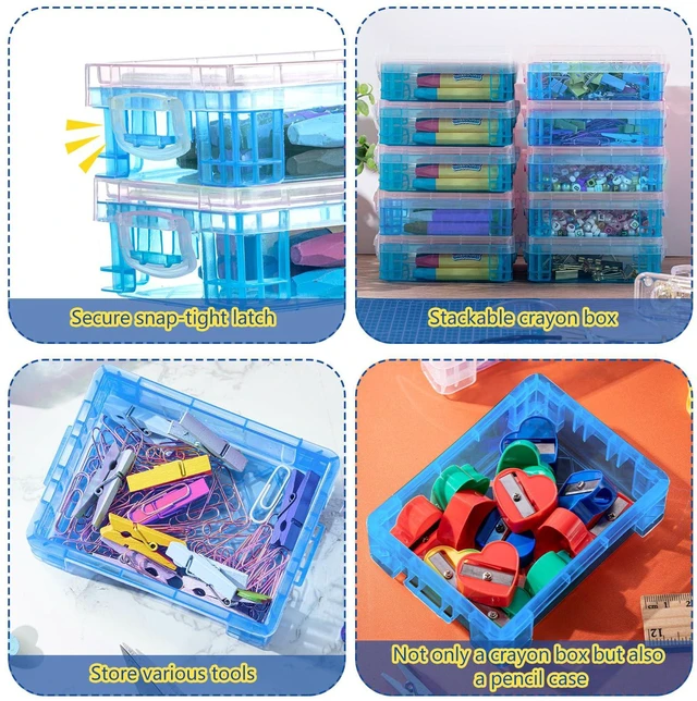 Alt view image 3 of 7 - 40 Pcs Plastic Crayon Boxes, Blue Holds 24 Crayons, with Snap Lid Container, Clear Stackable Case, for School Office Classroom Supplies, Pen Pencil Craft