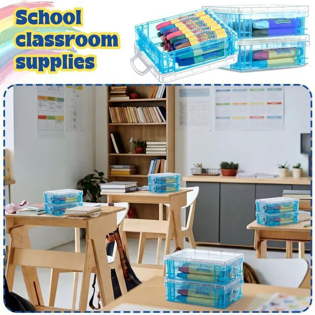Alt view image 5 of 7 - 40 Pcs Plastic Crayon Boxes, Blue Holds 24 Crayons, with Snap Lid Container, Clear Stackable Case, for School Office Classroom Supplies, Pen Pencil Craft