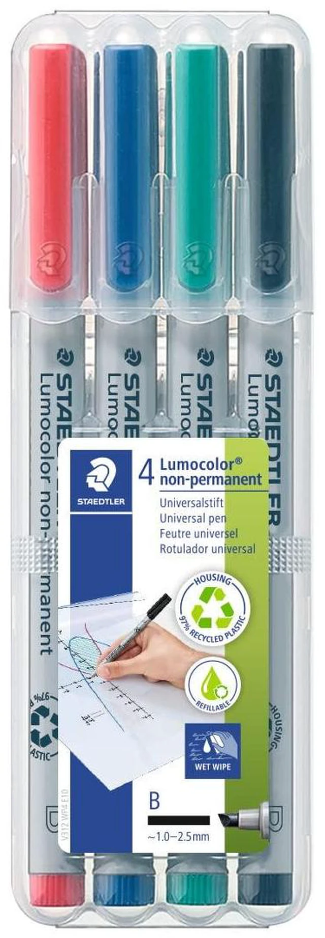 Main image of Lumocolor Non-Permanent Pens, 4-count, Broad Tip, Assorted Colors