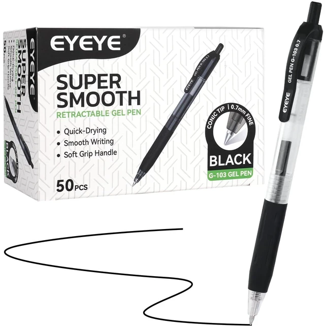 Main image of G-103 Retractable Gel Pens Black 0.7mm, 50 Pack Medium Point Gel Ink Pens Quick Drying, 0.7 mm Fine Piont Ballpoint Pen Smooth Writing for Office School Supplies