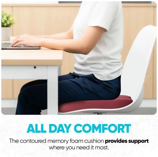 Alt view image 4 of 7 - Seat Cushion, Office Chair Cushion for Tailbone Sciatica Pain Relief Memory Foam Pillow for Car | Ergonomic Design | Washable Cover | Non Slip | Red