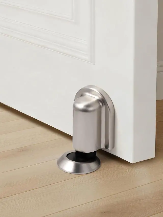 Alt view image 2 of 7 - 2 Pack Nickel Door Stopper Magnetic Door Cathc Brushed Nickel Floor Mounted Door Stop Keep Door Open with Screws and Adhesive No Drilling