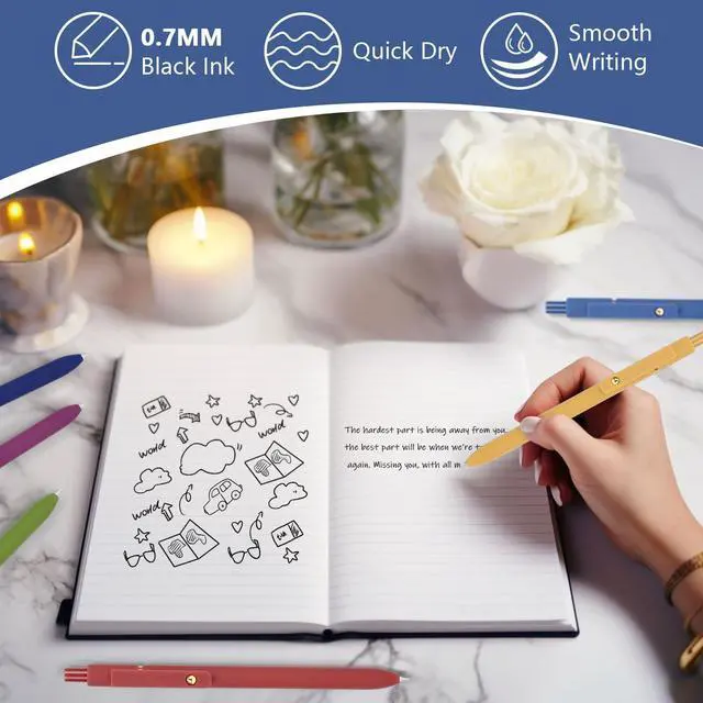 Alt view image 3 of 7 - 12Pcs Gel Pens, 0.7mm Medium Point Smooth Writing Pen for Journaling Black Gel Ink Journaling Supplies for Note Taking, Cute Aesthetic Office School Supplies Gifts for Women