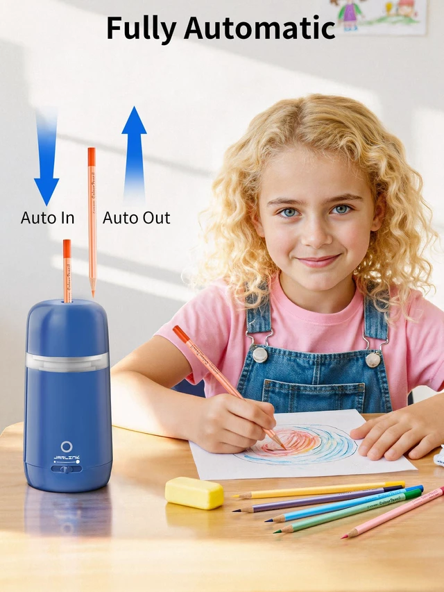 Alt view image 2 of 7 - Automatic Electric Pencil Sharpener, Rechargeable 3 Sharpness Levels, 3s Quick Sharpen, Fits 7-12mm Pencils, Portable Design for Home and Classroom Use, Blue