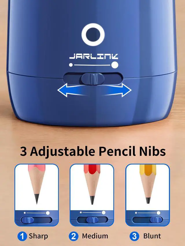 Alt view image 4 of 7 - Automatic Electric Pencil Sharpener, Rechargeable 3 Sharpness Levels, 3s Quick Sharpen, Fits 7-12mm Pencils, Portable Design for Home and Classroom Use, Blue