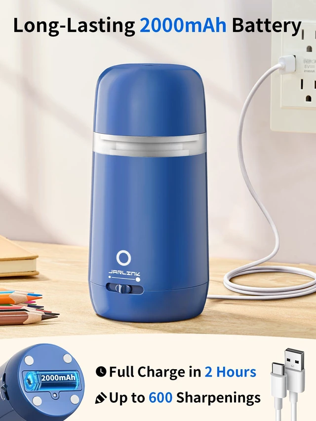 Alt view image 5 of 7 - Automatic Electric Pencil Sharpener, Rechargeable 3 Sharpness Levels, 3s Quick Sharpen, Fits 7-12mm Pencils, Portable Design for Home and Classroom Use, Blue
