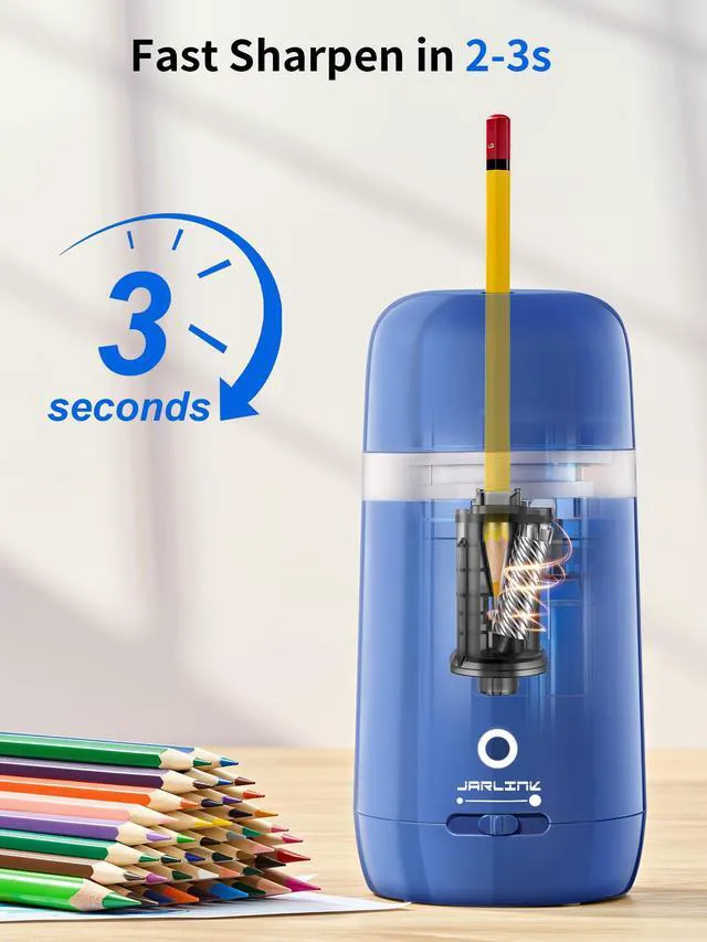 Alt view image 7 of 7 - Automatic Electric Pencil Sharpener, Rechargeable 3 Sharpness Levels, 3s Quick Sharpen, Fits 7-12mm Pencils, Portable Design for Home and Classroom Use, Blue
