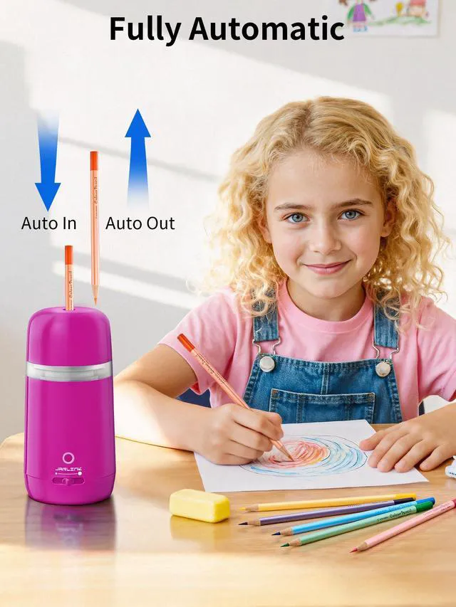 Alt view image 2 of 7 - Automatic Electric Pencil Sharpener, Rechargeable 3 Sharpness Levels, 3s Quick Sharpen, Fits 7-12mm Pencils, Portable Design for Home and Classroom Use, Pink