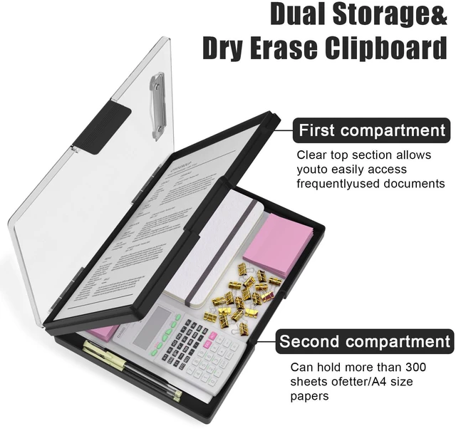 Alt view image 4 of 6 - Clipboard with Storage, Black 8.5 x 11 Clip Board, Dual Compartmen Folder Nursing Side Opening, Heavy Duty Organization Box, Smooth Writing for Teachers, Classroom, Size 13.3 x 9.4 x 1.5 in