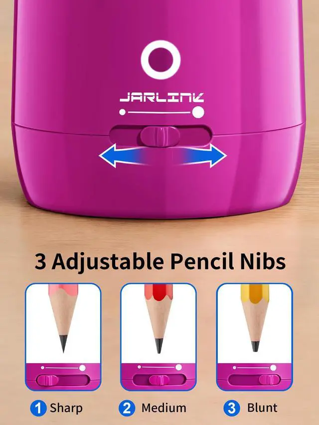 Alt view image 4 of 7 - Automatic Electric Pencil Sharpener, Rechargeable 3 Sharpness Levels, 3s Quick Sharpen, Fits 7-12mm Pencils, Portable Design for Home and Classroom Use, Pink