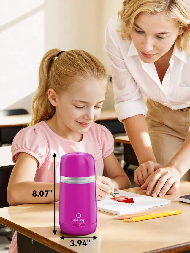 Alt view image 6 of 7 - Automatic Electric Pencil Sharpener, Rechargeable 3 Sharpness Levels, 3s Quick Sharpen, Fits 7-12mm Pencils, Portable Design for Home and Classroom Use, Pink