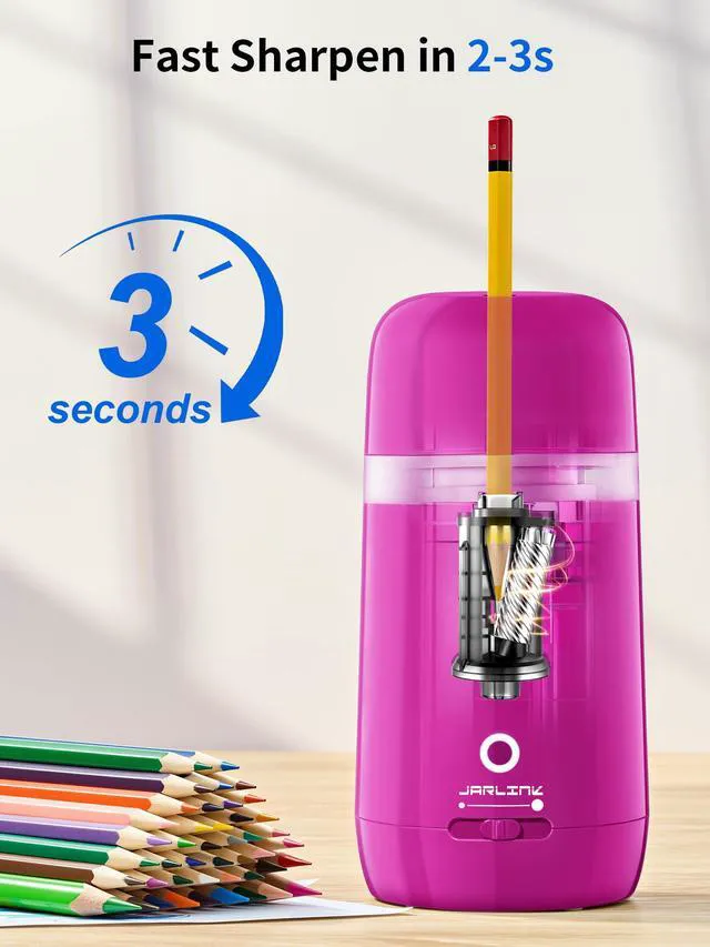 Alt view image 7 of 7 - Automatic Electric Pencil Sharpener, Rechargeable 3 Sharpness Levels, 3s Quick Sharpen, Fits 7-12mm Pencils, Portable Design for Home and Classroom Use, Pink