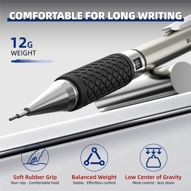 Alt view image 5 of 7 - 0.5 mm Mechanical Pencil Set with Eraser Pen Storage Case, 6 PCS Metal Drafting Pencils, 360 HB Lead Refills, 3x4B Erasers, 12 Eraser Refills for School Artist Writing Drawing Sketching