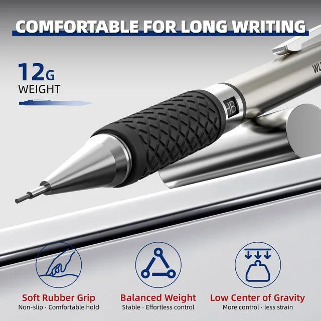 Alt view image 5 of 7 - 0.7 mm Mechanical Pencil Set with Eraser Pen Storage Case, 6 PCS Metal Drafting Pencils, 360 HB Lead Refills, 3x4B Erasers, 12 Eraser Refills for School Artist Writing Drawing Sketching