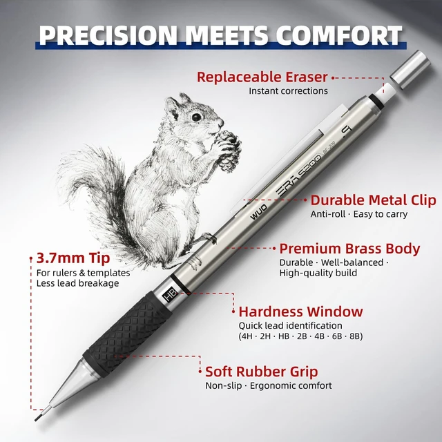 Alt view image 3 of 7 - 0.9 mm Mechanical Pencil Set with Eraser Pen Storage Case, 6 PCS Metal Drafting Pencils, 360 HB Lead Refills, 3x4B Erasers, 12 Eraser Refills for School Artist Writing Drawing Sketching