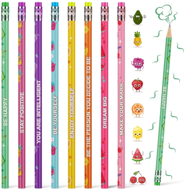 Main image of 96 Pcs Scented Pencils for Kids Fun Wood HB Bulk with Erasers Cute Motivational Colorful Designs, Fruit Elements, for Student Classroom School Office, Rewards Party Favors Supplies