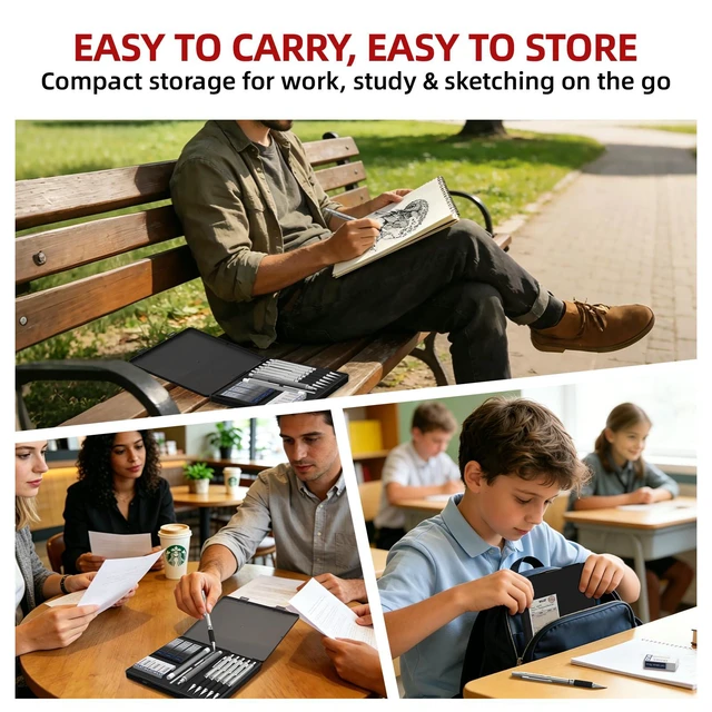 Alt view image 7 of 7 - 0.9 mm Mechanical Pencil Set with Eraser Pen Storage Case, 6 PCS Metal Drafting Pencils, 360 HB Lead Refills, 3x4B Erasers, 12 Eraser Refills for School Artist Writing Drawing Sketching