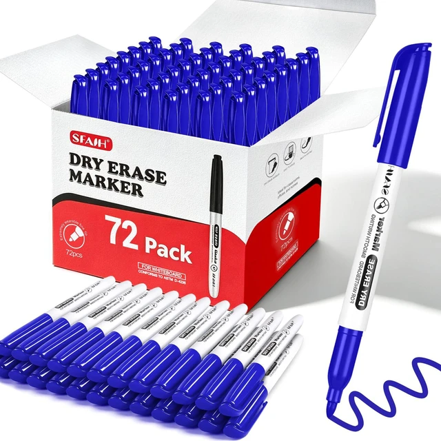 Main image of Blue Dry Erase Markers Fine Tip, 72 Pack, 1-2mm Line, Low Odor Easily Erases, for Whiteboards & Non-Porous Surface, Ideal for Brainstorming, Planning, Teams & Creative Sessions