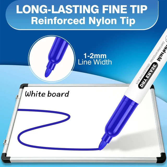 Alt view image 3 of 7 - Blue Dry Erase Markers Fine Tip, 72 Pack, 1-2mm Line, Low Odor Easily Erases, for Whiteboards & Non-Porous Surface, Ideal for Brainstorming, Planning, Teams & Creative Sessions