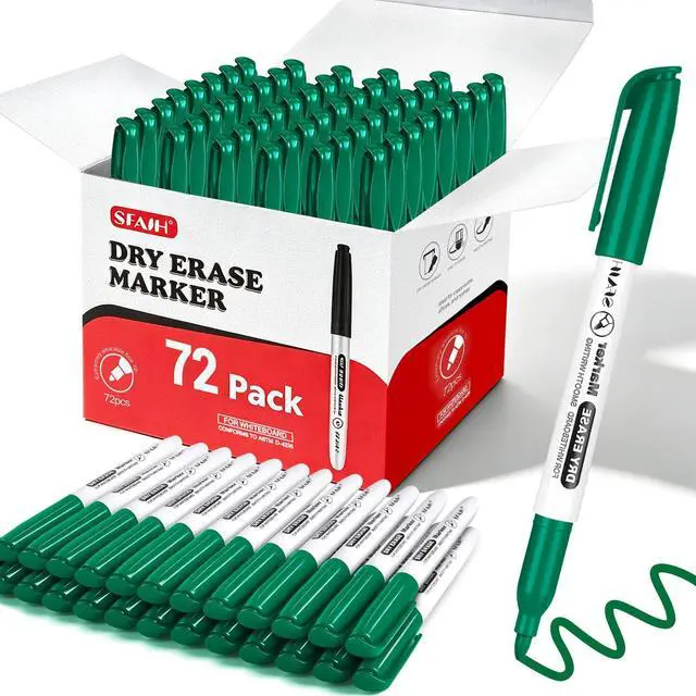 Main image of Green Dry Erase Markers Fine Tip, 72 Pack, 1-2mm Line, Low Odor Easily Erases, for Whiteboards & Non-Porous Surface, Ideal for Tracking, Teaching, Brainstorming & Planning