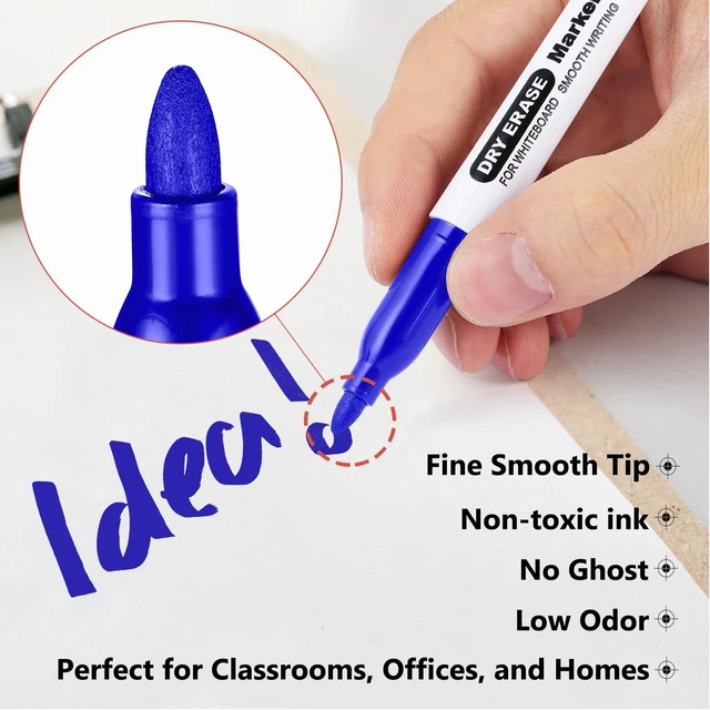 Alt view image 5 of 7 - Blue Dry Erase Markers Fine Tip, 72 Pack, 1-2mm Line, Low Odor Easily Erases, for Whiteboards & Non-Porous Surface, Ideal for Brainstorming, Planning, Teams & Creative Sessions
