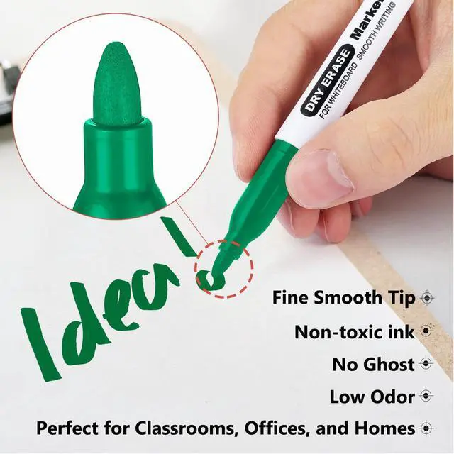 Alt view image 4 of 6 - Green Dry Erase Markers Fine Tip, 72 Pack, 1-2mm Line, Low Odor Easily Erases, for Whiteboards & Non-Porous Surface, Ideal for Tracking, Teaching, Brainstorming & Planning