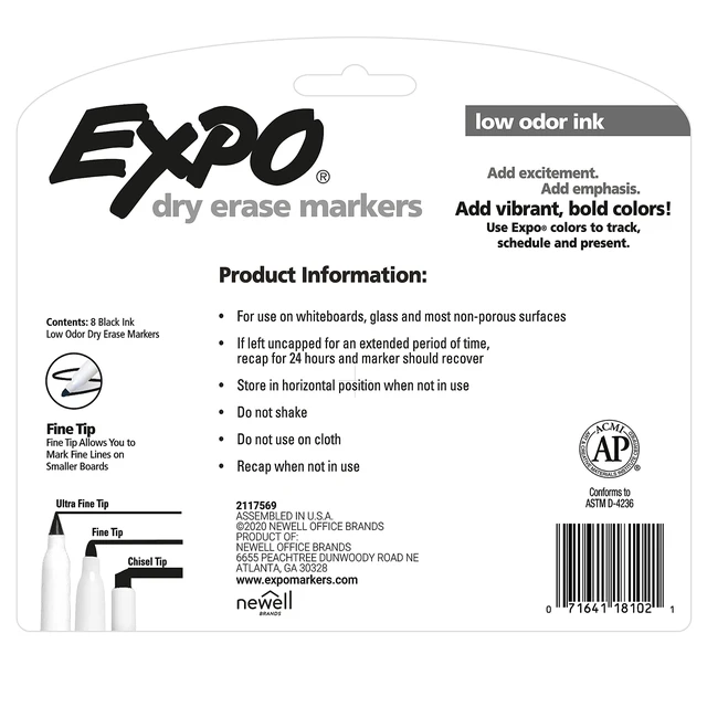Alt view image 6 of 6 - Dry Erase Marker, Fine Tip, Black Ink, 8/Pack