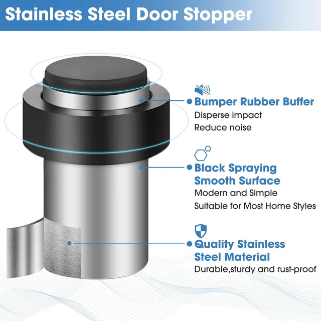 Alt view image 3 of 6 - 20 Pcs Floor Mounted Door Stopper Stainless Steel,Silver Cylindrical Rubber Bumper, Wall Protector for Home Office Bedroom Doors, Modern Style, Bottom or Top Mount Installation