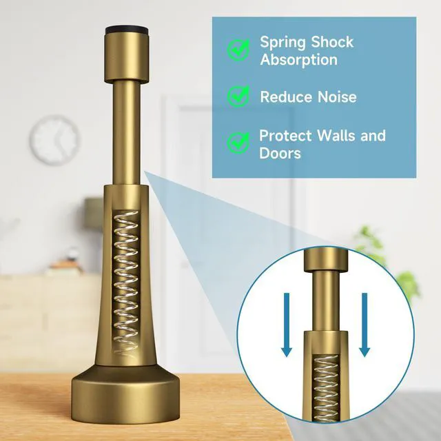 Alt view image 2 of 7 - 2PCS Spring Door Stoppers for Wall - 4.33 Inch Door Stop for Bottom of Door Aluminum Doorstop With Silicone Tip, Screw & Adhesive Installation,Bronze