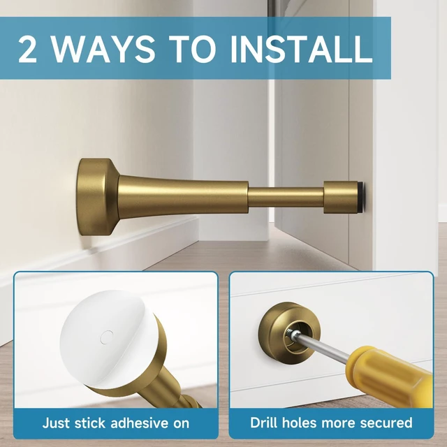 Alt view image 5 of 7 - 2PCS Spring Door Stoppers for Wall - 4.33 Inch Door Stop for Bottom of Door Aluminum Doorstop With Silicone Tip, Screw & Adhesive Installation,Bronze