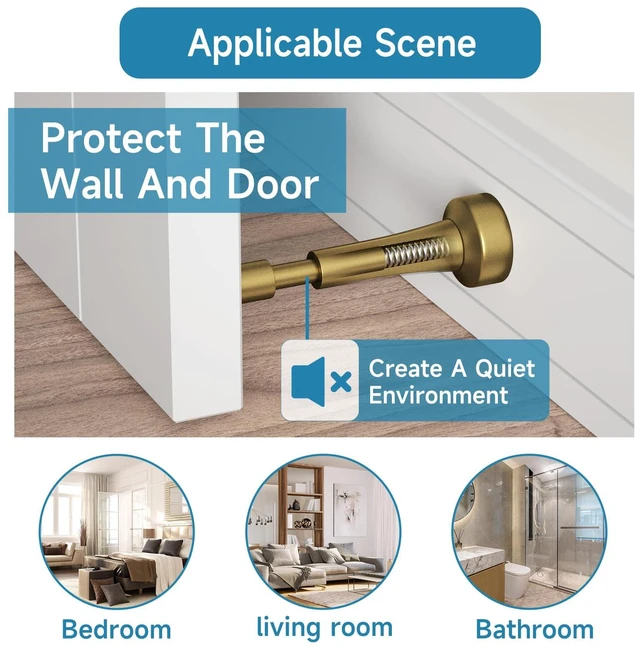 Alt view image 4 of 7 - 2PCS Spring Door Stoppers for Wall - 4.33 Inch Door Stop for Bottom of Door Aluminum Doorstop With Silicone Tip, Screw & Adhesive Installation,Bronze