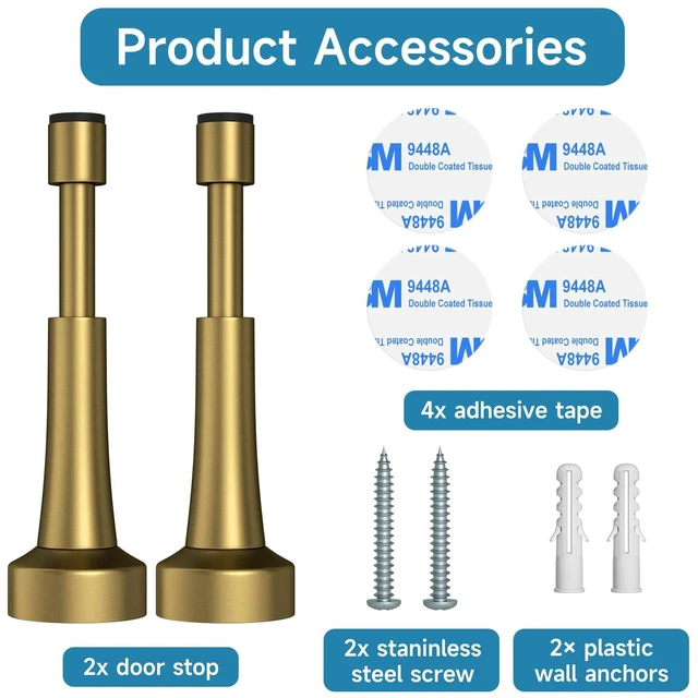 Alt view image 6 of 7 - 2PCS Spring Door Stoppers for Wall - 4.33 Inch Door Stop for Bottom of Door Aluminum Doorstop With Silicone Tip, Screw & Adhesive Installation,Bronze