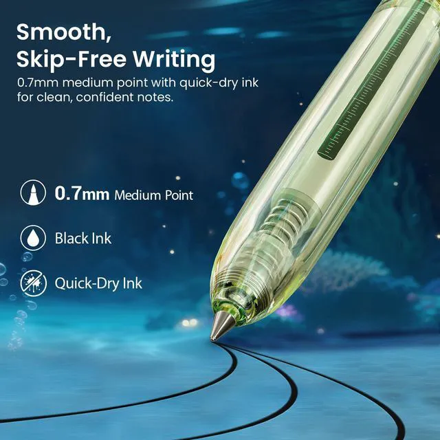 Alt view image 3 of 7 - Gel Pens Medium Point: Luminous pen set 0.7mm Black Ink Includes 2 Pens and 2 Refills Silent Clicker Smooth Writing for School Office & Everyday Use