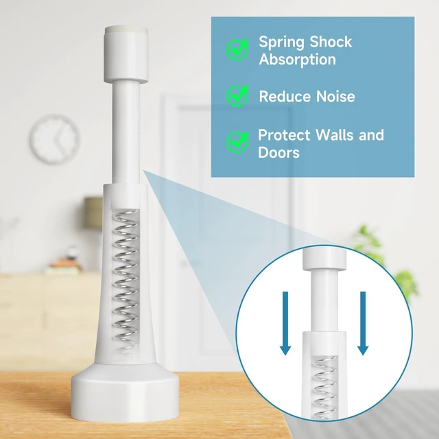 Alt view image 2 of 7 - 4PCS Spring Door Stoppers for Wall - 4.33 Inch Door Stop for Bottom of Door Aluminum Doorstop With Silicone Tip, Screw & Adhesive Installation,White