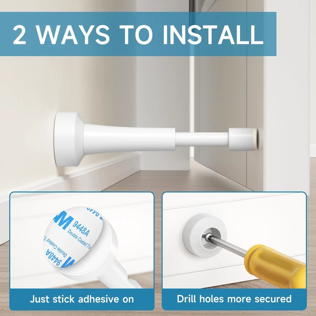 Alt view image 4 of 7 - 4PCS Spring Door Stoppers for Wall - 4.33 Inch Door Stop for Bottom of Door Aluminum Doorstop With Silicone Tip, Screw & Adhesive Installation,White