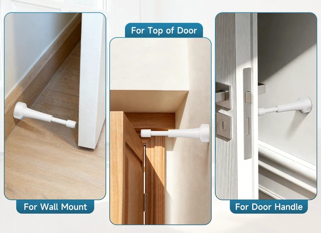 Alt view image 6 of 7 - 4PCS Spring Door Stoppers for Wall - 4.33 Inch Door Stop for Bottom of Door Aluminum Doorstop With Silicone Tip, Screw & Adhesive Installation,White