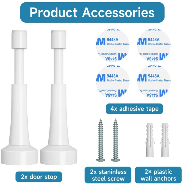 Alt view image 7 of 7 - 4PCS Spring Door Stoppers for Wall - 4.33 Inch Door Stop for Bottom of Door Aluminum Doorstop With Silicone Tip, Screw & Adhesive Installation,White