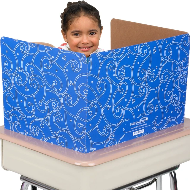 Alt view image 3 of 5 - Standard Privacy Shields, 3 Group Colors, Set of 12 Ages 5+, Kindergarten+, Star & Swirl Matte Finish in Blue, Reduces Distractions and Helps Students Focus
