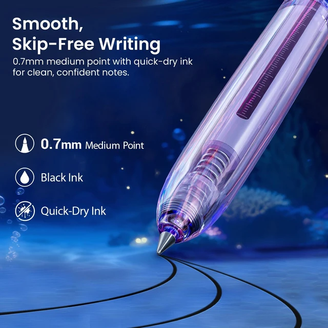 Alt view image 3 of 7 - Gel Pens Medium Point: Luminous pen set 0.7mm, Black Ink, Includes 2 Pens and 2 Refills, Silent Clicker, Smooth Writing for School Office & Everyday Use