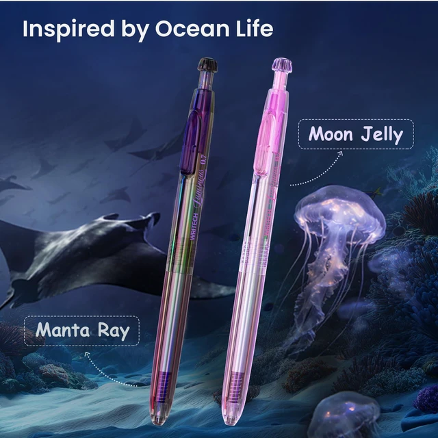 Alt view image 7 of 7 - Gel Pens Medium Point: Luminous pen set 0.7mm, Black Ink, Includes 2 Pens and 2 Refills, Silent Clicker, Smooth Writing for School Office & Everyday Use