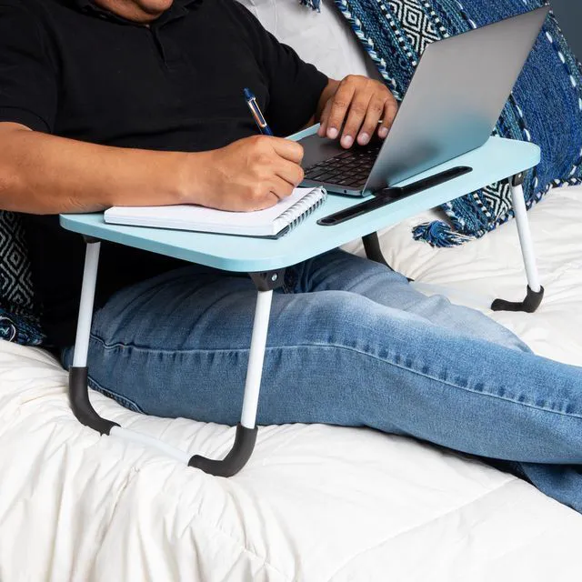 Alt view image 2 of 7 - Lap Desk Laptop Stand, Bed Tray, Folding Legs, Couch Table, Portable, MDF, 23.25" L x 13.75" W x 10.5" H, Blue