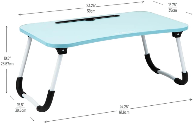 Alt view image 3 of 7 - Lap Desk Laptop Stand, Bed Tray, Folding Legs, Couch Table, Portable, MDF, 23.25" L x 13.75" W x 10.5" H, Blue