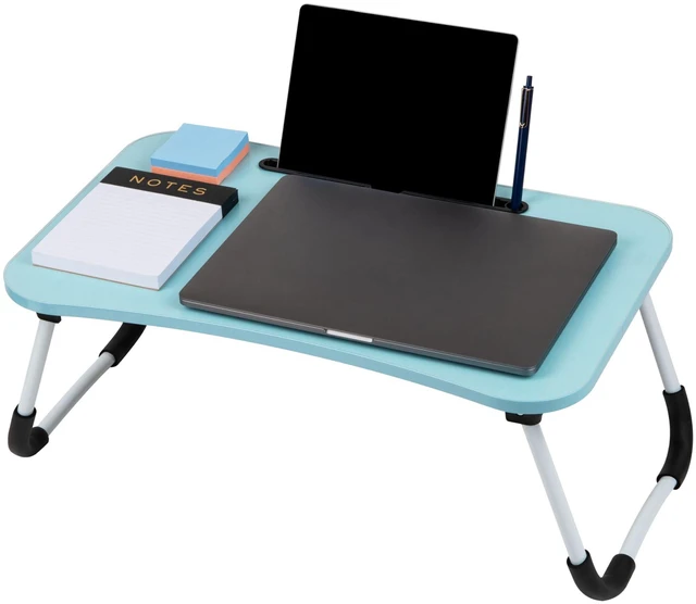 Alt view image 4 of 7 - Lap Desk Laptop Stand, Bed Tray, Folding Legs, Couch Table, Portable, MDF, 23.25" L x 13.75" W x 10.5" H, Blue